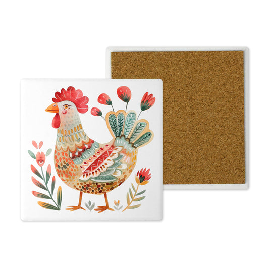 Set of 4 Ceramic Coasters – Bright & Cheery Chicken Design