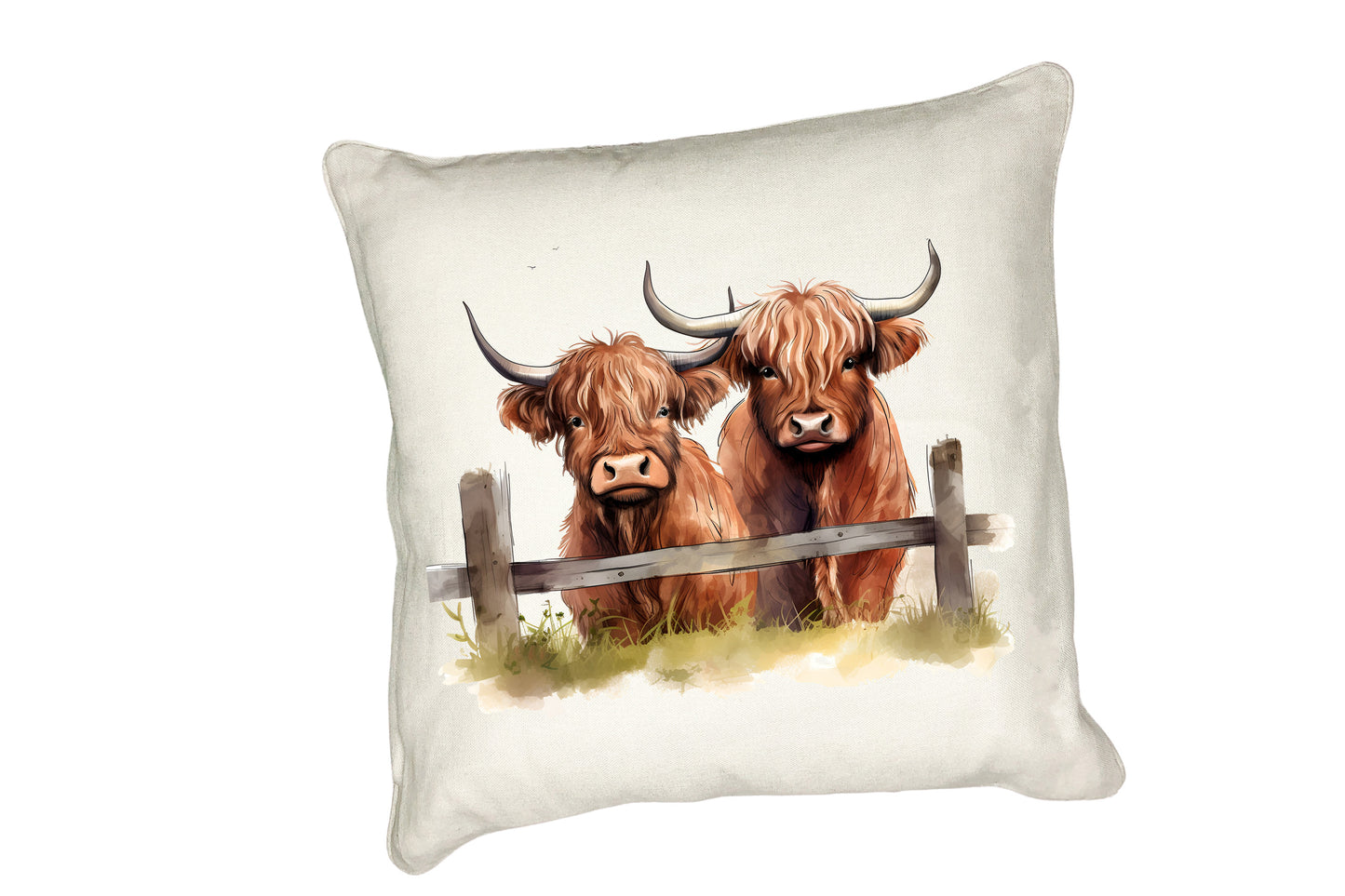 Highland Cow Cushion Collection – Watercolour Designs with Cows in Tartan Scarves Cow 3