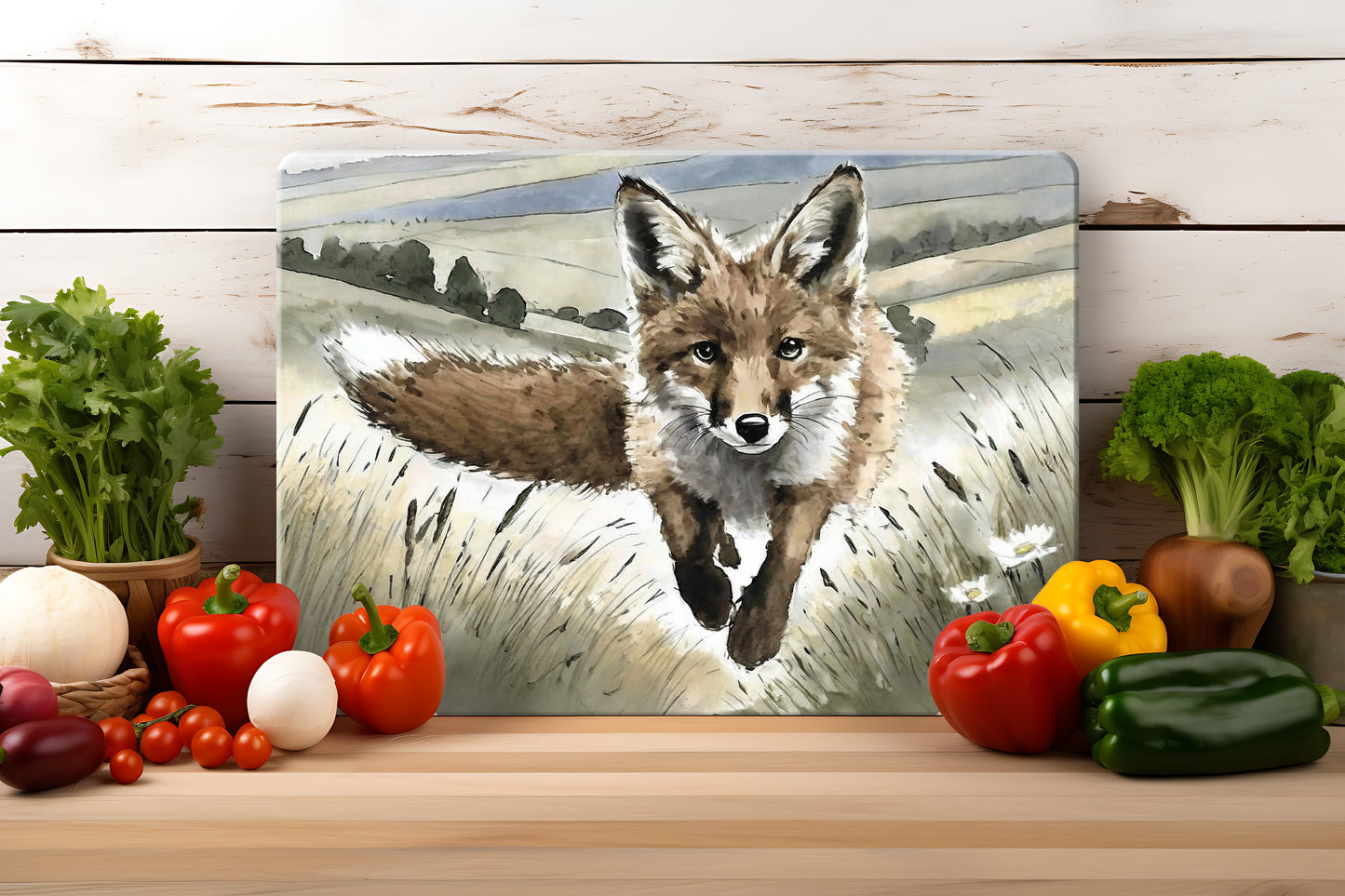 Countryside Critters (9 styles) - Tempered Glass Cutting Board - (285x200mm and 390x290mm) Gloss or Textured Finish Fox