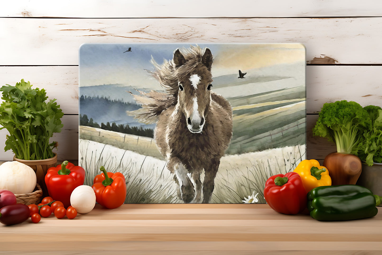 Countryside Critters (9 styles) - Tempered Glass Cutting Board - (285x200mm and 390x290mm) Gloss or Textured Finish Horse