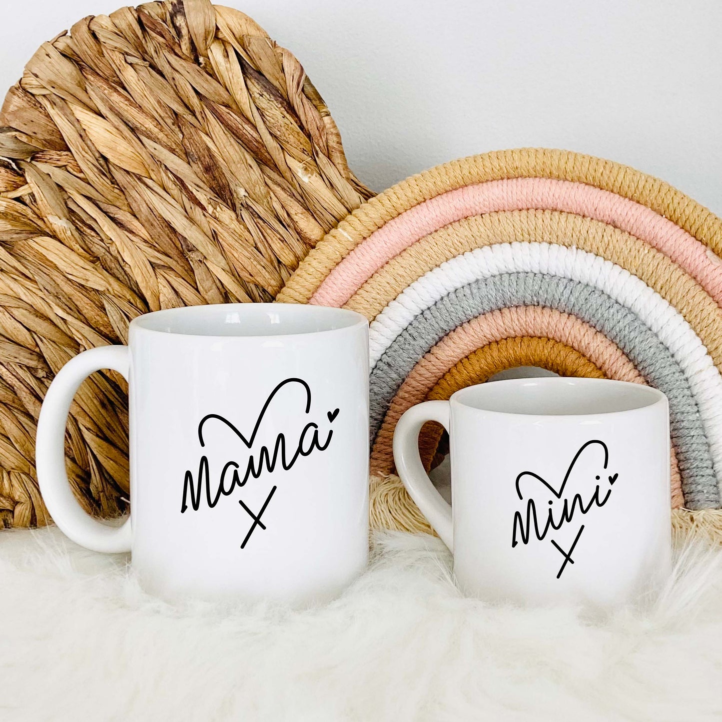 Mama & Mini Mug Set – 11oz Ceramic Mama Mug & 6oz Polymer Mini Mug Rainbow