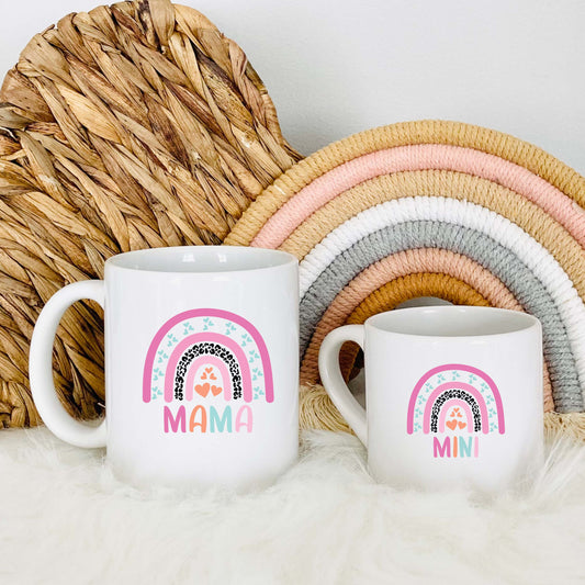 Mama & Mini Mug Set – 11oz Ceramic Mama Mug & 6oz Polymer Mini Mug Rainbow