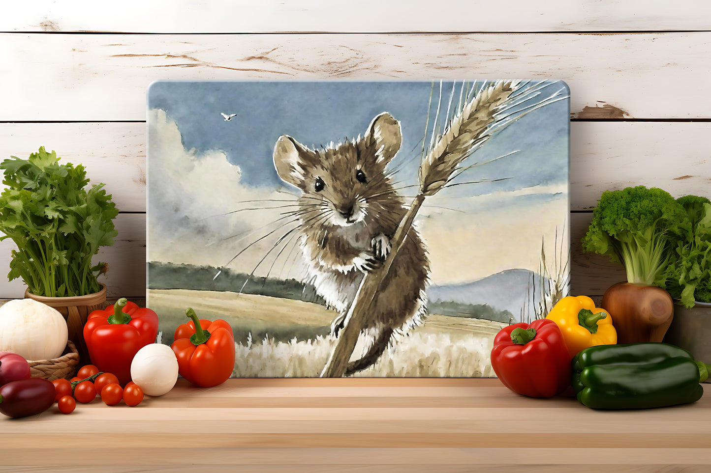 Countryside Critters (9 styles) - Tempered Glass Cutting Board - (285x200mm and 390x290mm) Gloss or Textured Finish Mouse - Front Facing