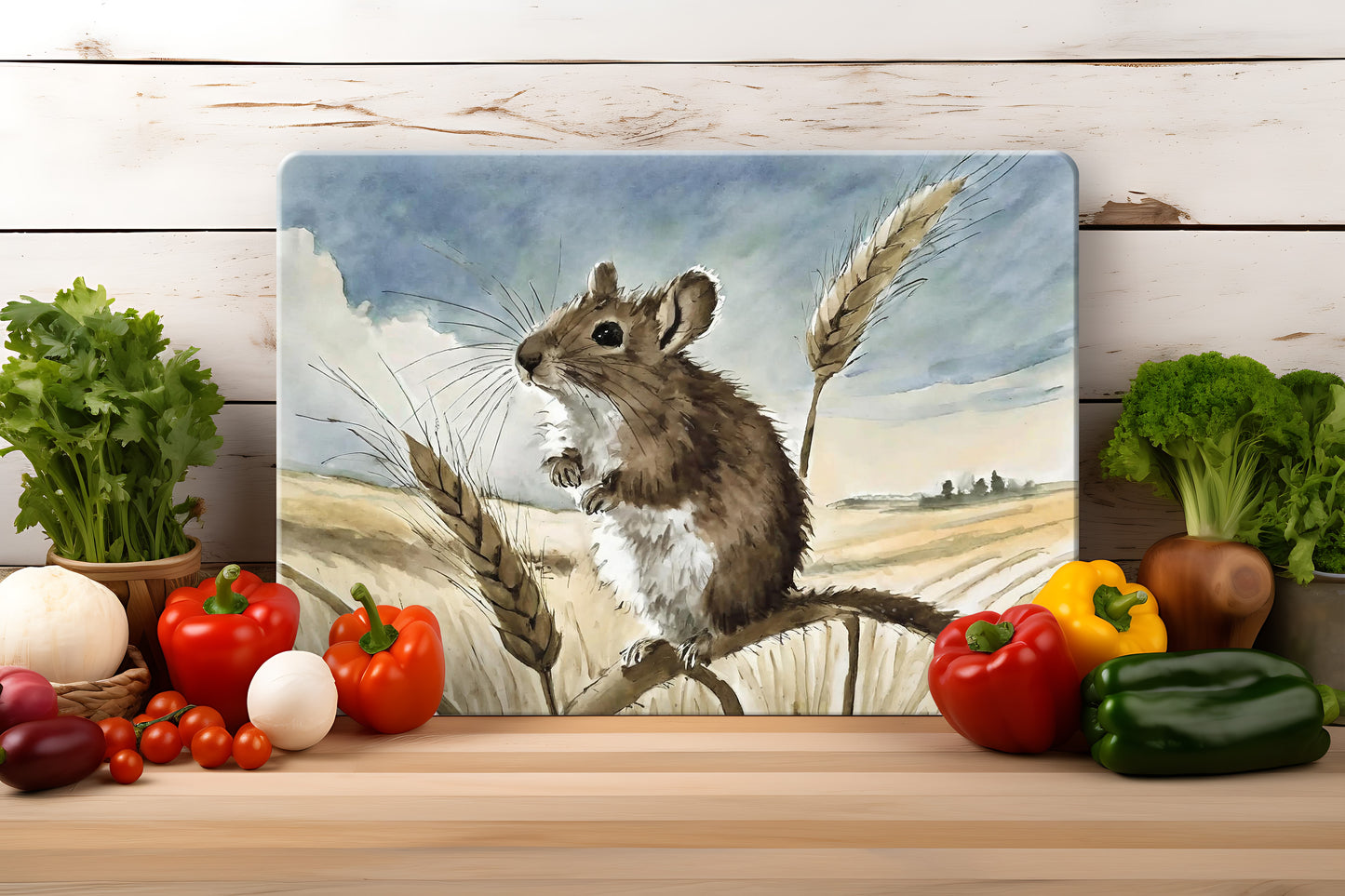 Countryside Critters (9 styles) - Tempered Glass Cutting Board - (285x200mm and 390x290mm) Gloss or Textured Finish Mouse - Left Facing