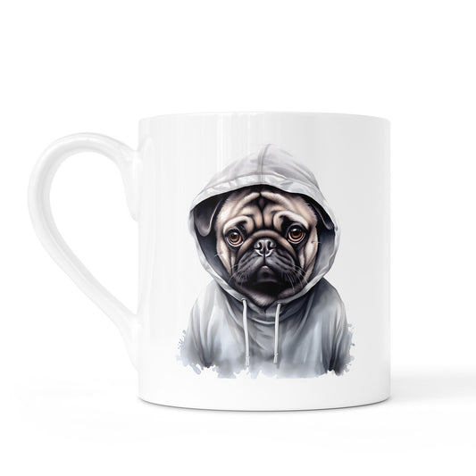 Dogs in Hoodies Mug – Ceramic & Bone China - 3 Sizes - Pug