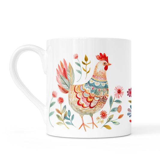 Set of 2 Bone China Cups – Bright & Cheery Chicken Design