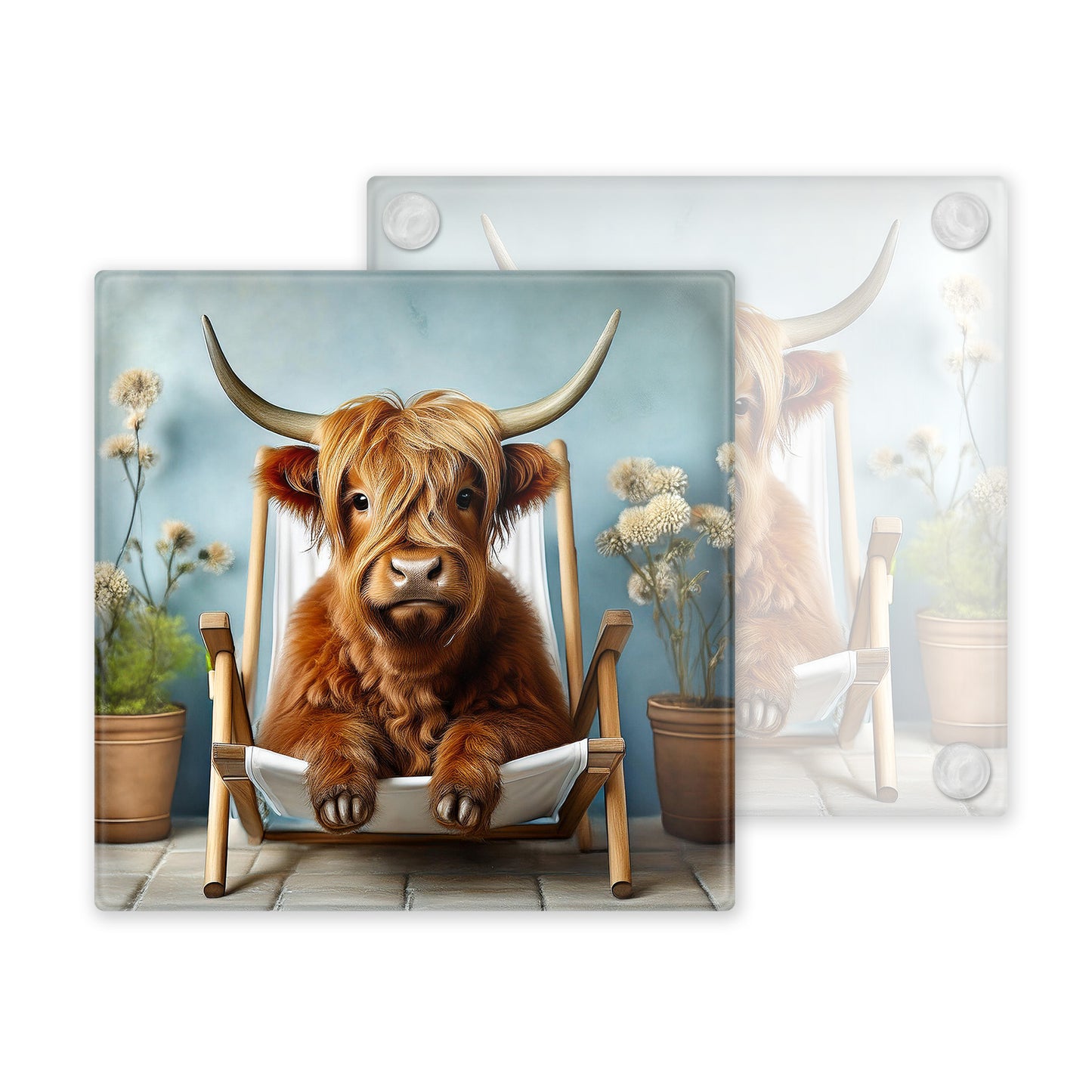 Highland Cow Glass Coaster Set – Fun and Quirky Designs - Set 2