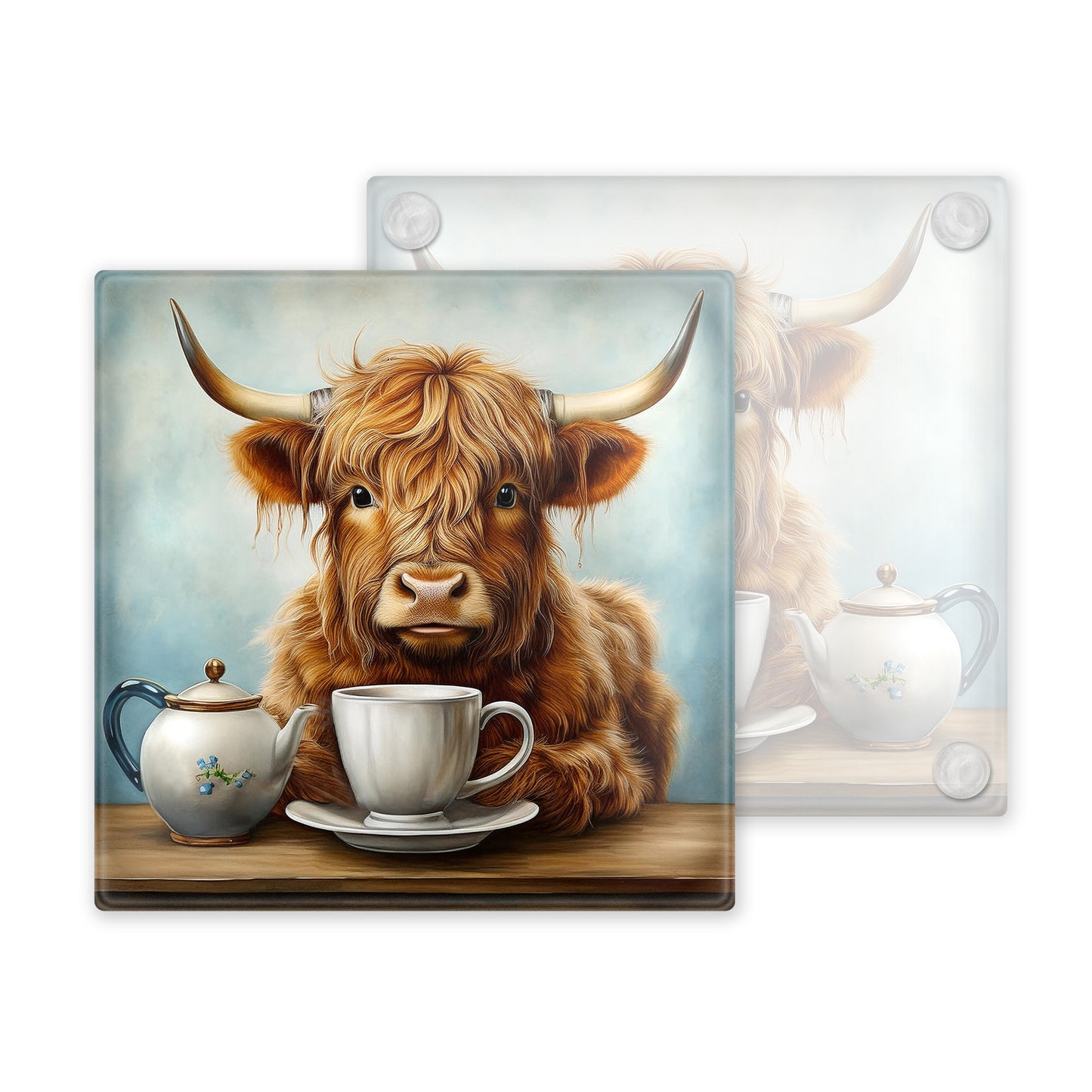 Highland Cow Glass Coaster Set – Fun and Quirky Designs - Set 3