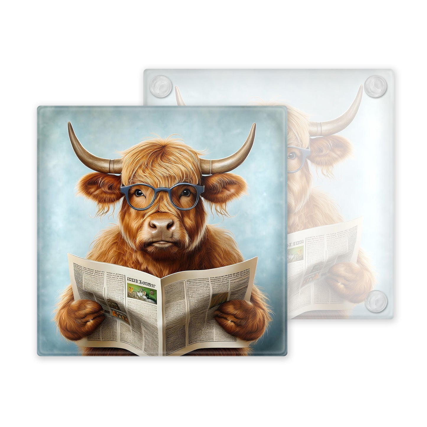 Highland Cow Glass Coaster Set – Fun and Quirky Designs - Set 3