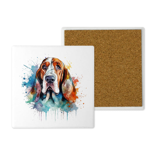 Popular Dog Breeds - Ceramic Coaster –  Beautifully Hand Printed Design 10x10cm - Basset Hound