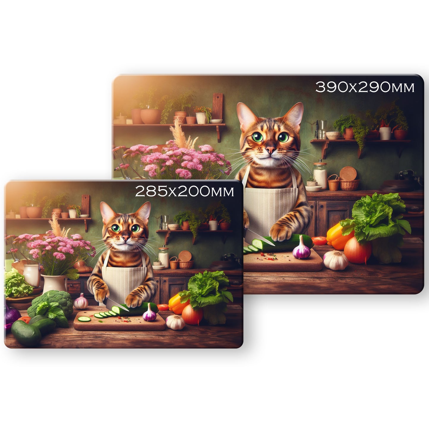Cats in the Kitchen (8 styles) - Tempered Glass Cutting Board - (285x200mm and 390x290mm) Gloss or Textured Finish Bengal
