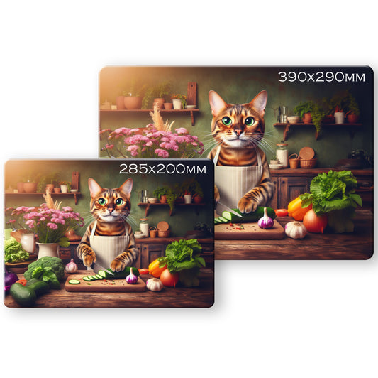 Cats in the Kitchen (8 styles) - Tempered Glass Cutting Board - (285x200mm and 390x290mm) Gloss or Textured Finish Bengal