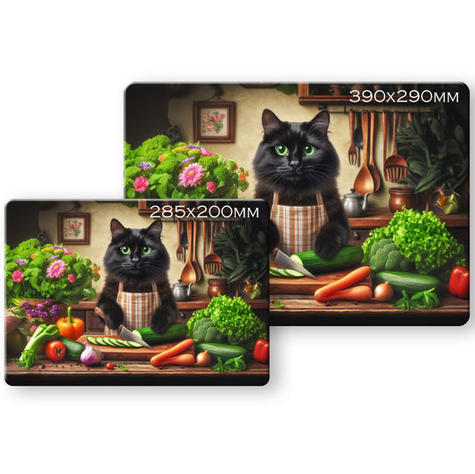 Cats in the Kitchen (8 styles) - Tempered Glass Cutting Board - (285x200mm and 390x290mm) Gloss or Textured Finish Black Fluffy