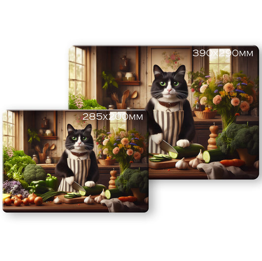 Cats in the Kitchen (8 styles) - Tempered Glass Cutting Board - (285x200mm and 390x290mm) Gloss or Textured Finish Black and White