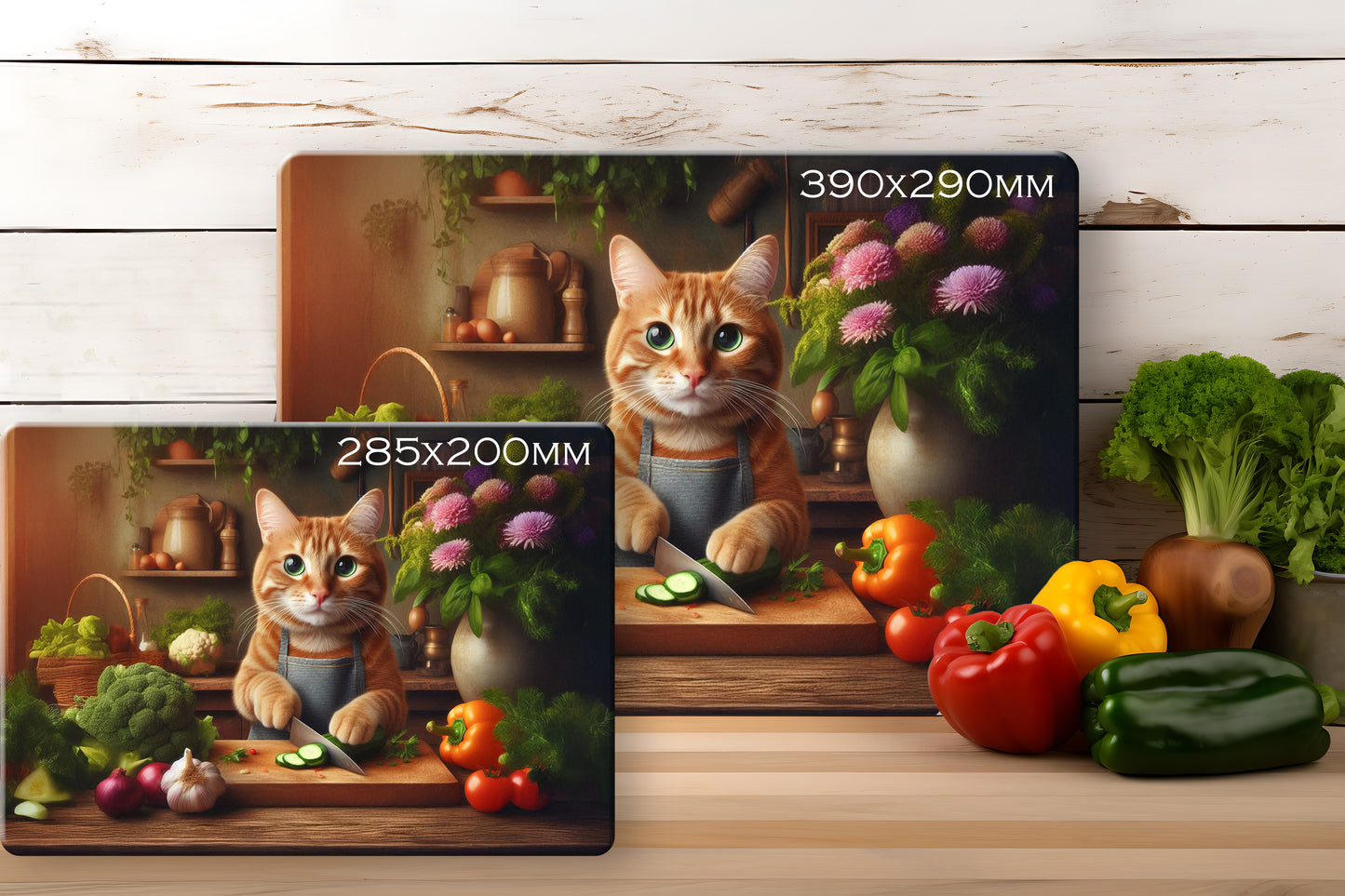 Cats in the Kitchen (8 styles) - Tempered Glass Cutting Board - (285x200mm and 390x290mm) Gloss or Textured Finish Maine Coon