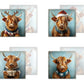 Festive Highland Cow Glass Coaster Set – Quirky Christmas Cows