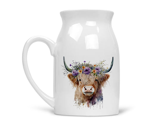 Noble & Page | Charming Highland Cow Milk Jug - Versatile Jug or Vase | Beautiful Hand Printed Gift Cow 6