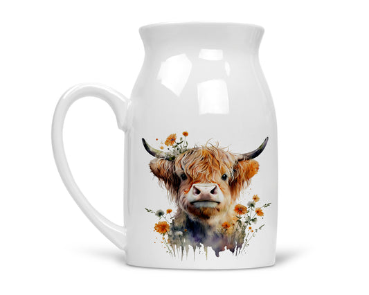 Noble & Page | Charming Highland Cow Milk Jug - Versatile Jug or Vase | Beautiful Hand Printed Gift Cow 5