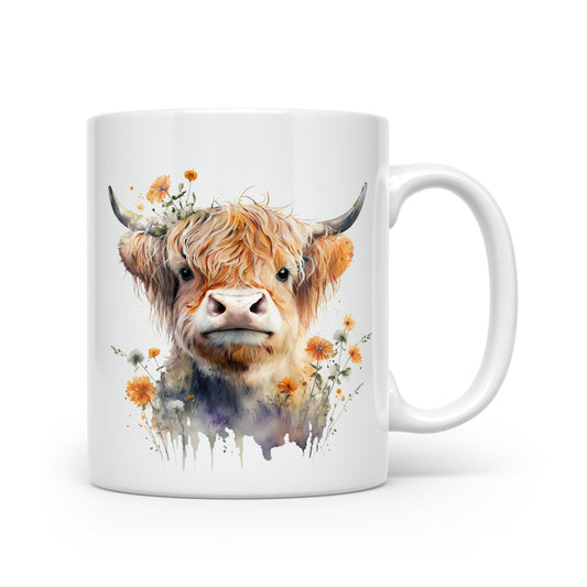 Highland Cow Mug Collection – Watercolour Designs with Floral Crowns Cow 5