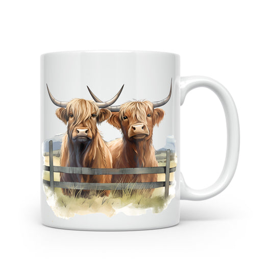 Highland Cow Mug Collection – Watercolour Cows in Tartan Scarves Cow 2