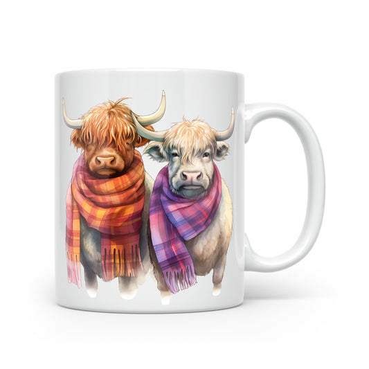 Highland Cow Mug Collection – Watercolour Cows in Tartan Scarves Cow 4