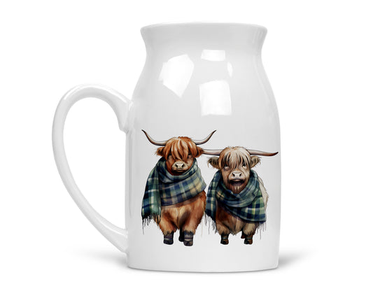 Noble & Page | Charming Highland Cow Milk Jug - Versatile Jug or Vase | Beautiful Hand Printed Gift Scarf 1