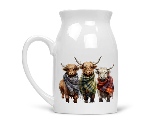 Noble & Page | Charming Highland Cow Milk Jug - Versatile Jug or Vase | Beautiful Hand Printed Gift Scarf 5