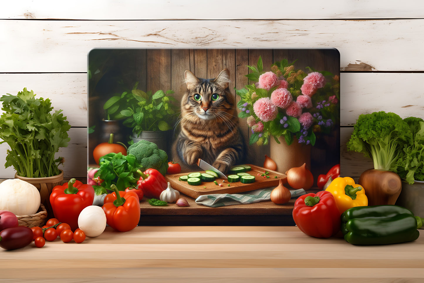Cats in the Kitchen (8 styles) - Tempered Glass Cutting Board - (285x200mm and 390x290mm) Gloss or Textured Finish Maine Coon