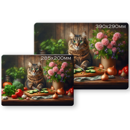 Cats in the Kitchen (8 styles) - Tempered Glass Cutting Board - (285x200mm and 390x290mm) Gloss or Textured Finish Tabby (Dark)
