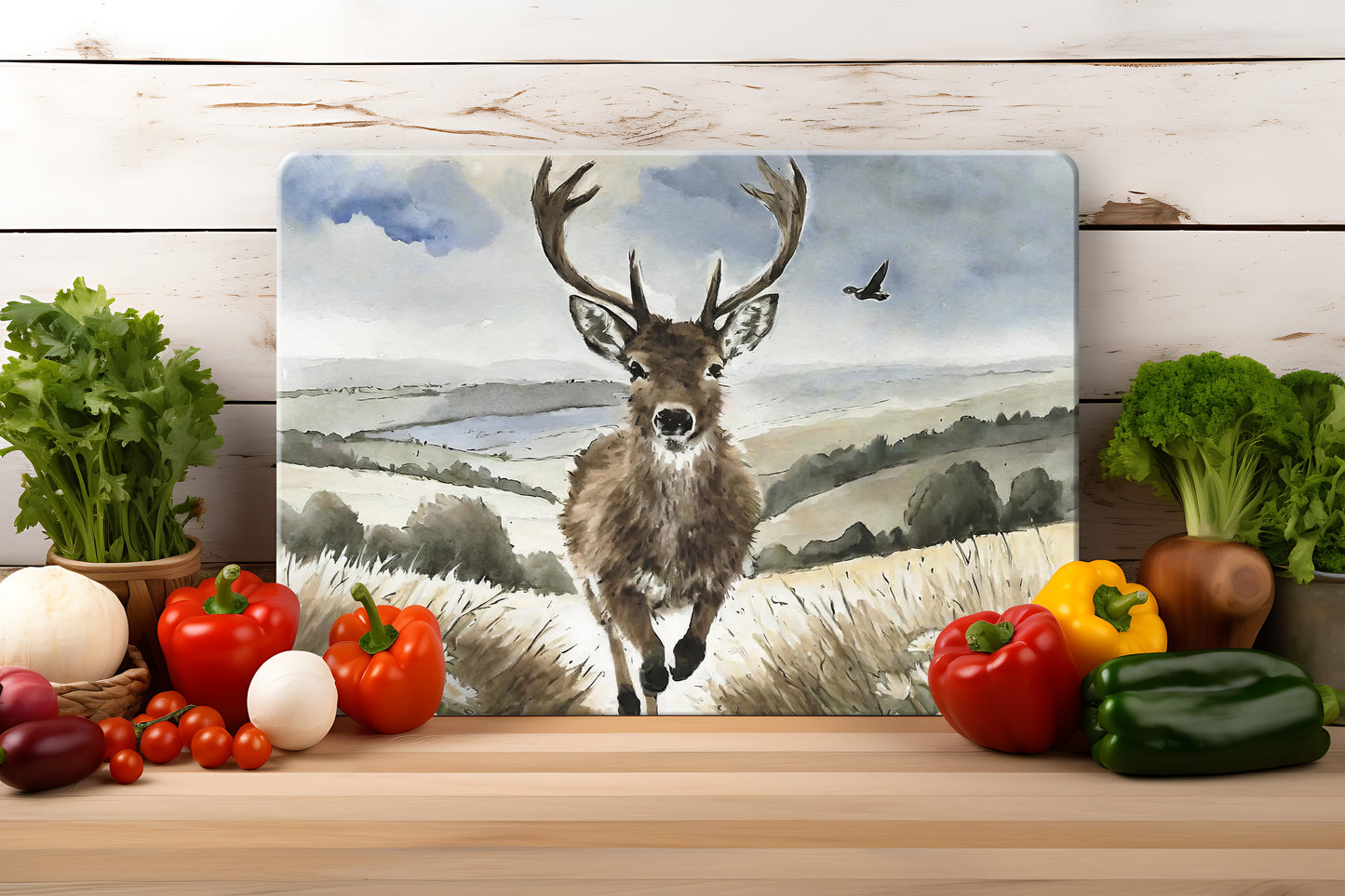 Countryside Critters (9 styles) - Tempered Glass Cutting Board - (285x200mm and 390x290mm) Gloss or Textured Finish Deer