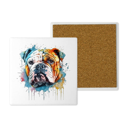 Popular Dog Breeds - Ceramic Coaster –  Beautifully Hand Printed Design 10x10cm - English Bulldog