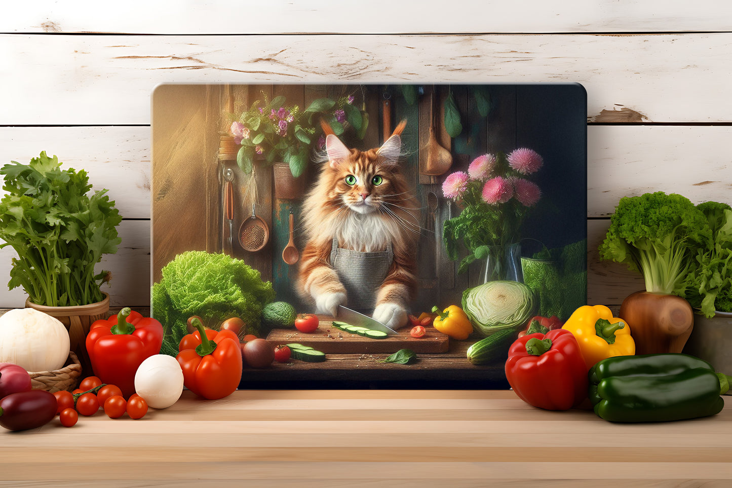 Cats in the Kitchen (8 styles) - Tempered Glass Cutting Board - (285x200mm and 390x290mm) Gloss or Textured Finish Maine Coon