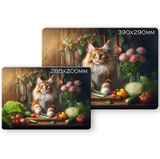 Cats in the Kitchen (8 styles) - Tempered Glass Cutting Board - (285x200mm and 390x290mm) Gloss or Textured Finish Ginger Fluffy