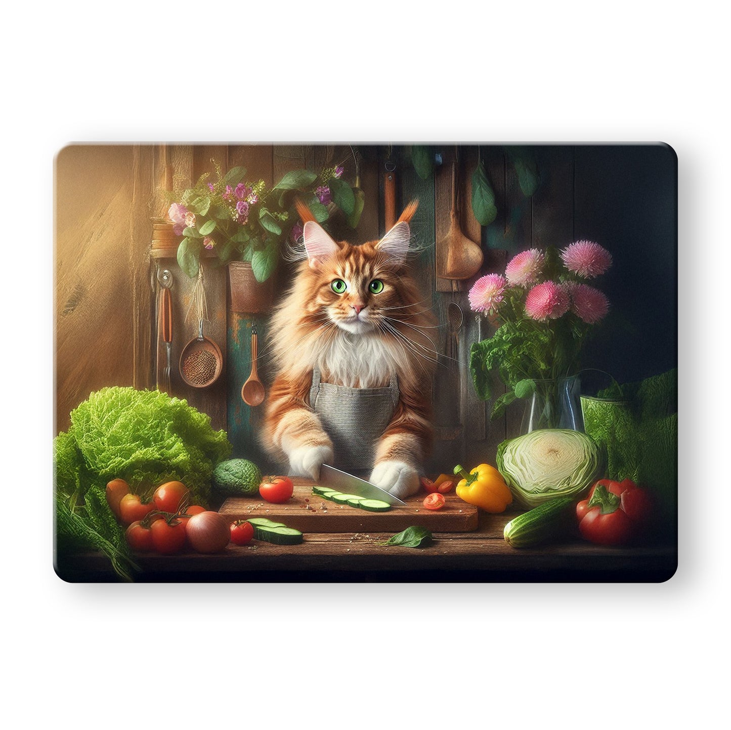 Cats in the Kitchen (8 styles) - Tempered Glass Cutting Board - (285x200mm and 390x290mm) Gloss or Textured Finish Maine Coon