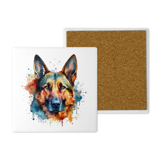 Popular Dog Breeds - Ceramic Coaster –  Beautifully Hand Printed Design 10x10cm - German Shepherd