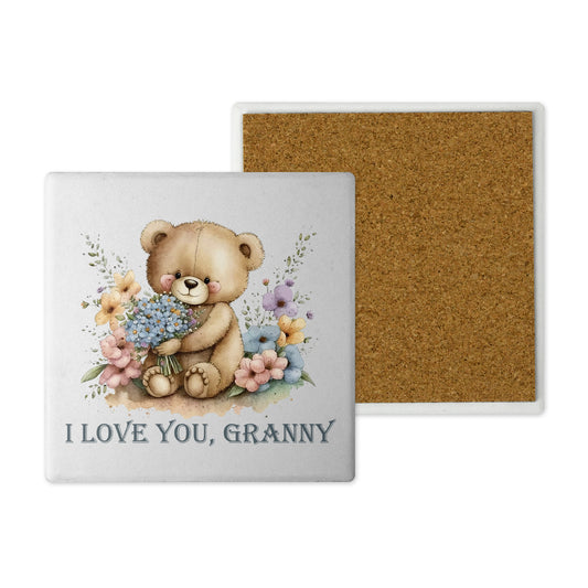 Ceramic Coasters - Handprinted 10x10cm Cute Teddy Bear Design - Sentimental Handmade in the UK Granny