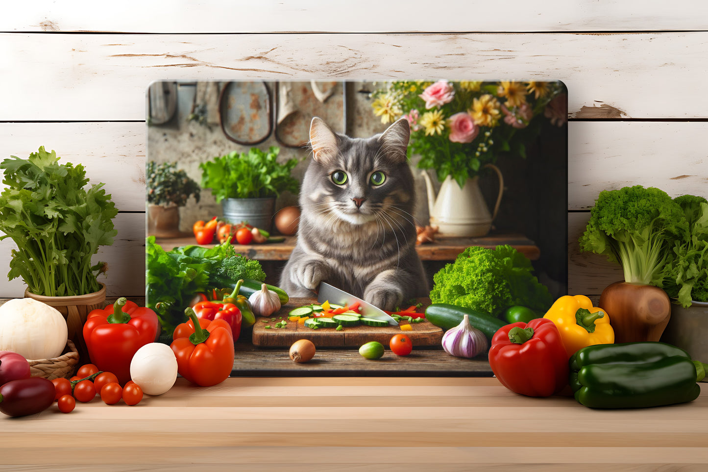 Cats in the Kitchen (8 styles) - Tempered Glass Cutting Board - (285x200mm and 390x290mm) Gloss or Textured Finish Maine Coon