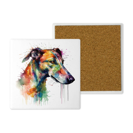 Popular Dog Breeds - Ceramic Coaster –  Beautifully Hand Printed Design 10x10cm - Greyhound