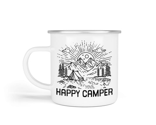 Colourful Retro Enamel Camping Mugs – Vibrant Designs for Outdoor Adventures Happy Camper