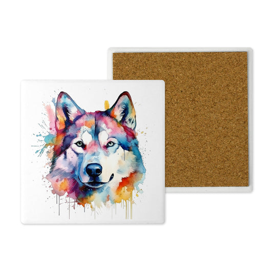 Popular Dog Breeds - Ceramic Coaster –  Beautifully Hand Printed Design 10x10cm - Husky