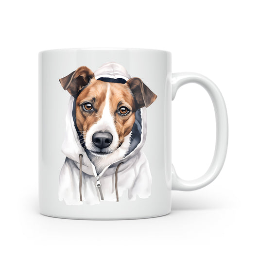 Dogs in Hoodies Mug – Ceramic & Bone China - 3 Sizes - Jack Russell