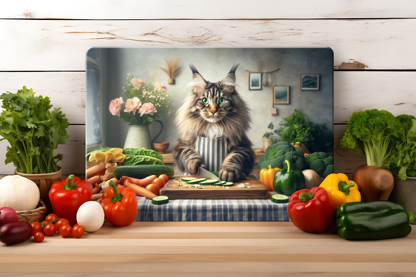 Cats in the Kitchen (8 styles) - Tempered Glass Cutting Board - (285x200mm and 390x290mm) Gloss or Textured Finish Maine Coon