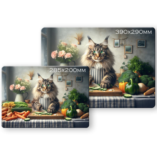 Cats in the Kitchen (8 styles) - Tempered Glass Cutting Board - (285x200mm and 390x290mm) Gloss or Textured Finish Maine Coon