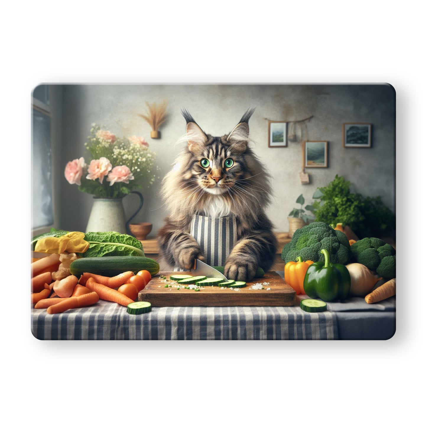 Cats in the Kitchen (8 styles) - Tempered Glass Cutting Board - (285x200mm and 390x290mm) Gloss or Textured Finish Maine Coon
