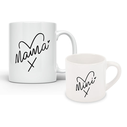 Mama & Mini Mug Set – 11oz Ceramic Mama Mug & 6oz Polymer Mini Mug Black Script
