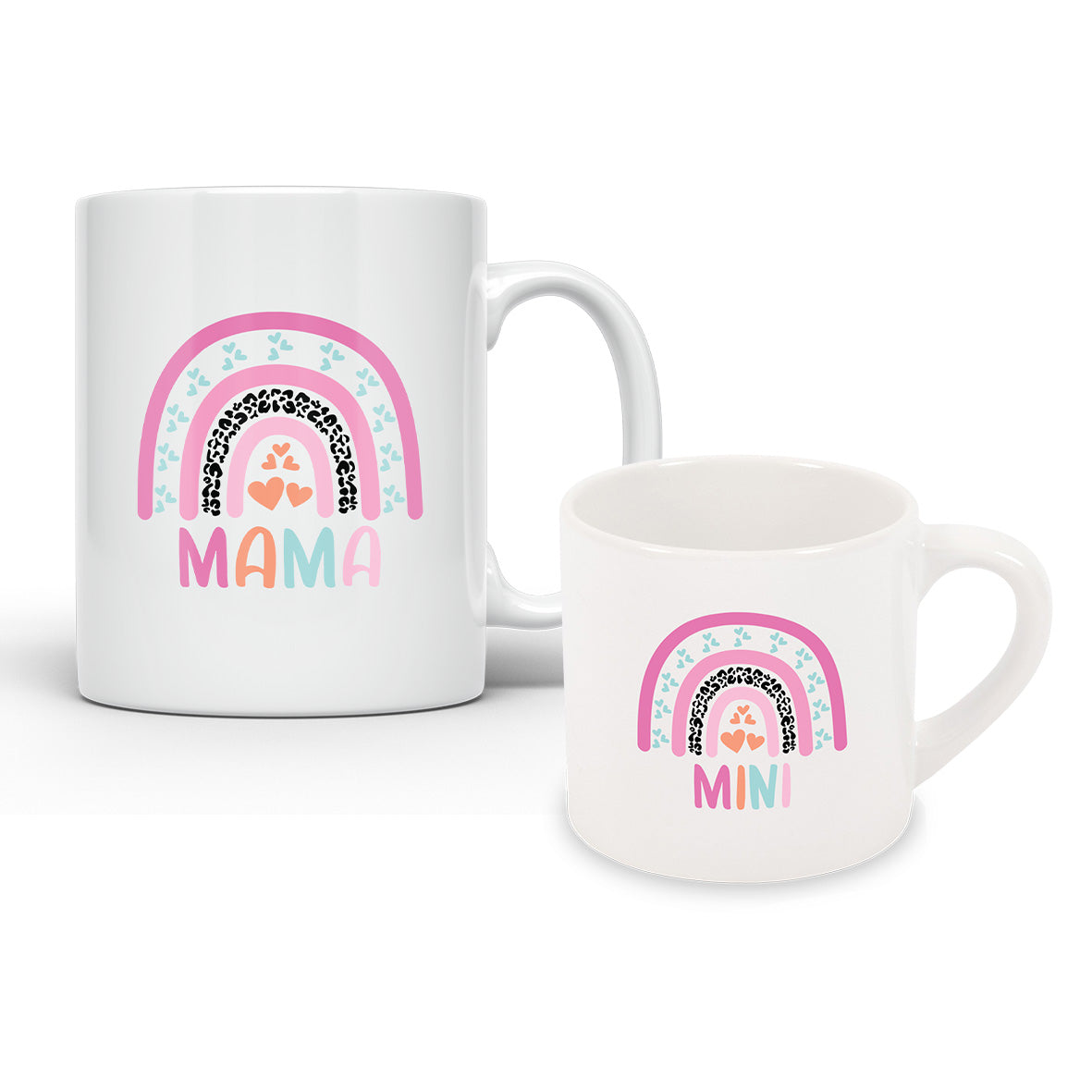 Mama & Mini Mug Set – 11oz Ceramic Mama Mug & 6oz Polymer Mini Mug Rainbow