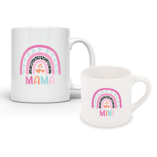 Mama & Mini Mug Set – 11oz Ceramic Mama Mug & 6oz Polymer Mini Mug Rainbow