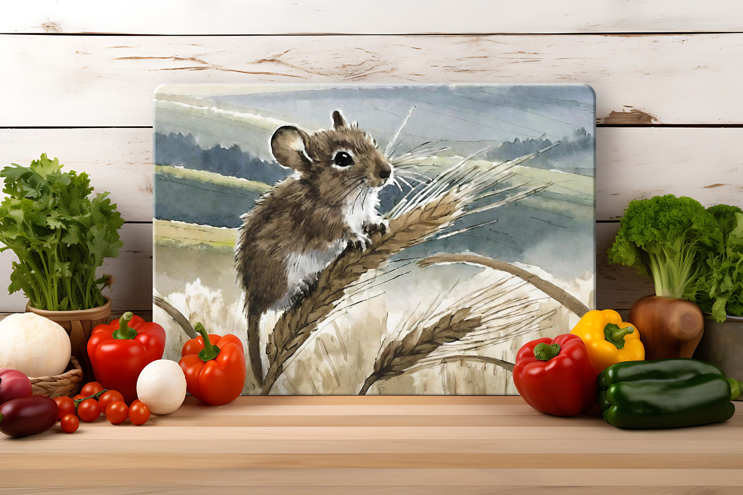 Countryside Critters (9 styles) - Tempered Glass Cutting Board - (285x200mm and 390x290mm) Gloss or Textured Finish Mouse - Right Facing