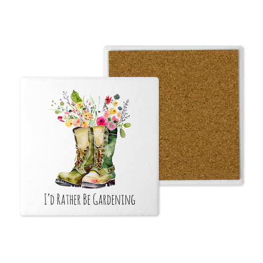 Rather be Gardening - Ceramic Coaster –  Beautifully Hand Printed Design 10x10cm