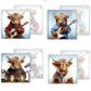 Watercolour Highland Cow Rock Band - Set of 4 Glass Coasters – High-Quality, Glossy Printed Designs